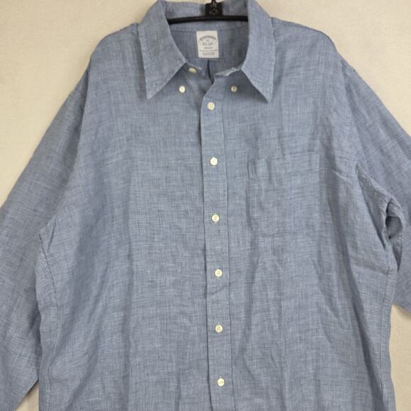 Brooks Brothers Shirt Mens Extra Large XL Blue 100% Linen Collared Preppy Work - Picture 6 of 10